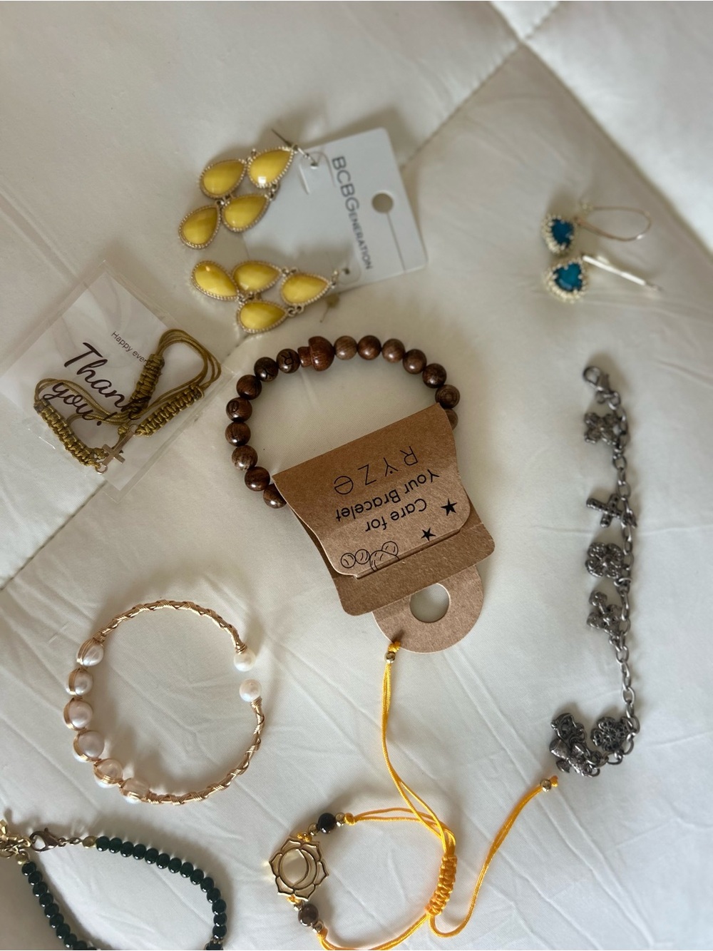 BCBGeneration Yellow Teardrop Earrings with Mixed Bracelet Bundle
